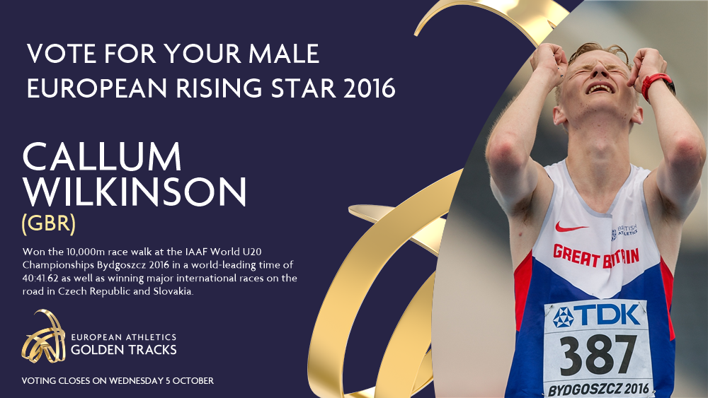 EuroAthletics's tweet photo. Retweet to vote for world U20 10,000m walk champion Callum Wilkinson as your men’s European Rising Star of 2016! #GoldenTracks https://t.co/IGXwH8Hn7i