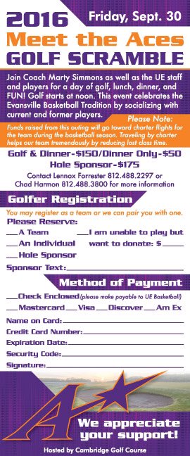 We are only a week away! You can play, sponsor a hole, or even join us for dinner! Sign up today! #MeetTheAces #UEHoops🏀