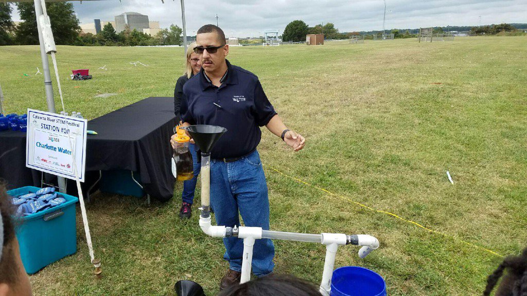 CLTWater's tweet image. Here is Mike explaining how a clog can cause a sewer overflow. Watch out kiddos, I foresee a mess ahead. #nogrease