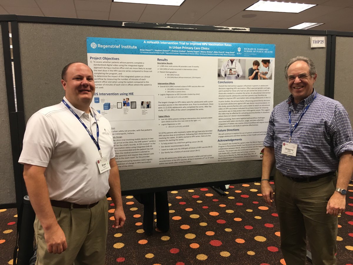 dpugrad01's tweet photo. Greg Zimet and I with our poster on results from #mHealth trial to improve #HPV vaccination rates at #STDConf2016 @RCBMI @FSPH_IUPUI https://t.co/yLYKlvJttA