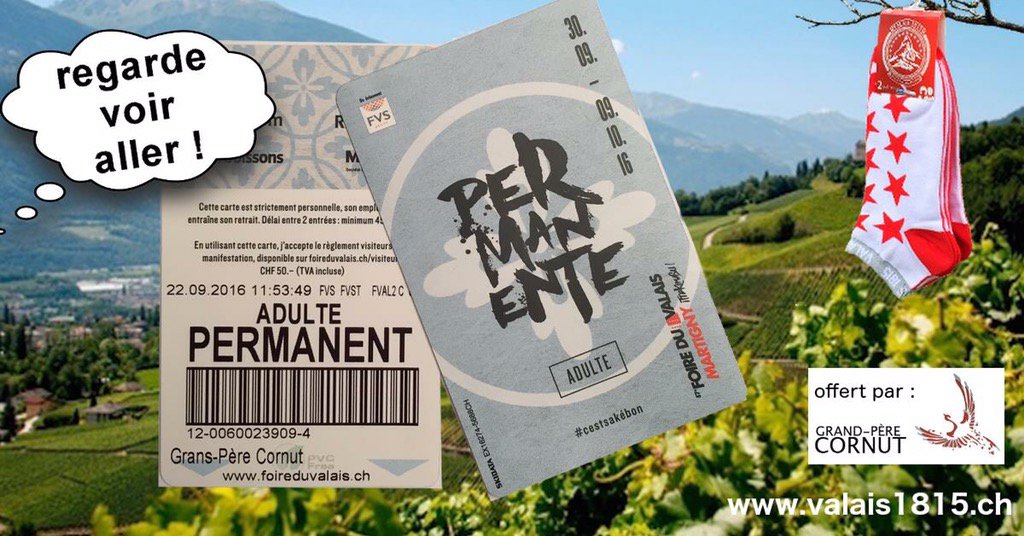 valais1815's tweet photo. CONCOURS #FoireDuValais !
2 cartes permanentes offerte !
1)  Follow Valais 1815
2)  Retweet 
#cestcaksebon #valais https://t.co/nI9g6DO9IR