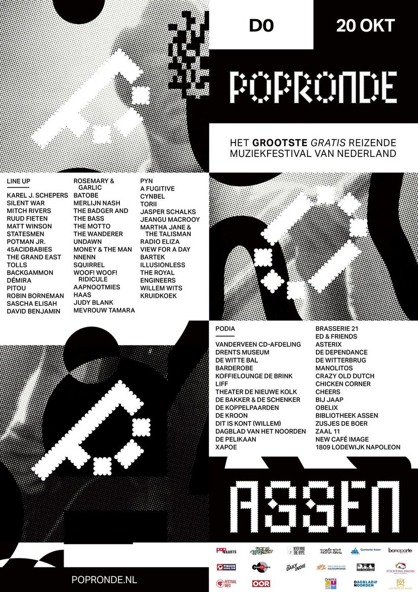 PoprondeAssen's tweet photo. POPRONDE ASSEN 2016 // DONDERDAG 20 OKTOBER // 30 PODIA // 45 ACTS // 56 CONCERTEN  //
APP: https://t.co/OvMHPmfyll https://t.co/ivd82of9H2