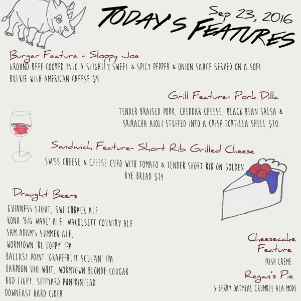 Ready for lunch? Here's the specials menu. #FlyingRhino #ShrewsburyStreet #Lunch