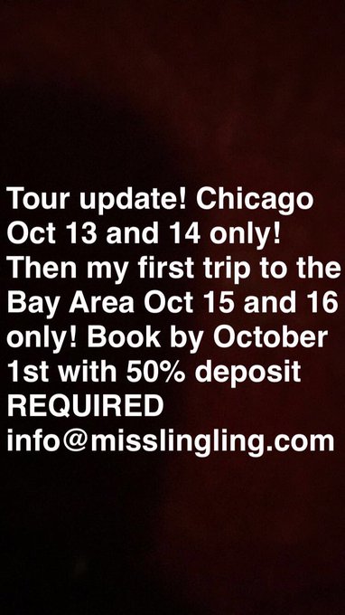 Info@misslingling.com #bbw #asian #bigboobs #Pornstar #Chicago Oct 13-14 #BayArea Oct 15-16 50% deposit