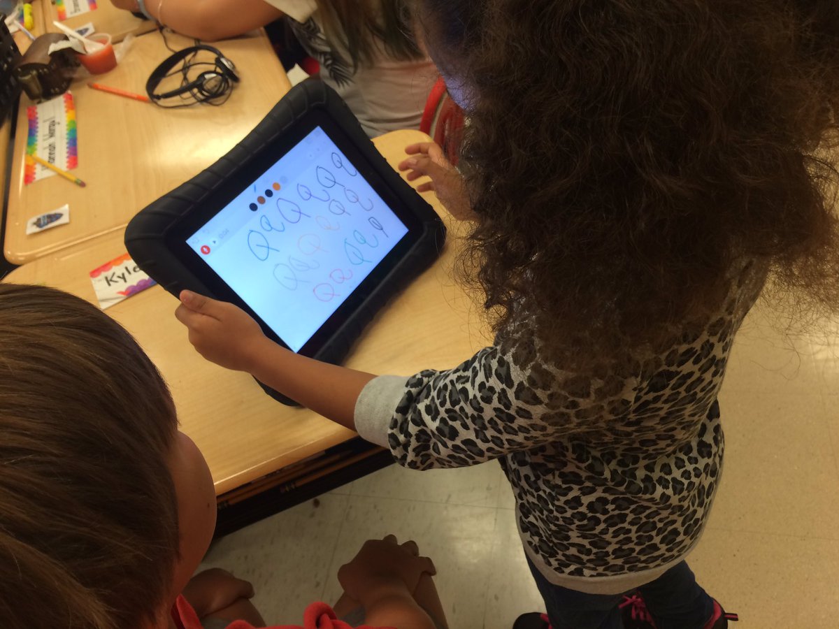 Collaborating with K buddies using Educreations to write letters and record letter sounds.<a href="/PangbornES/">Pangborn Elementary</a> #wcpsmd