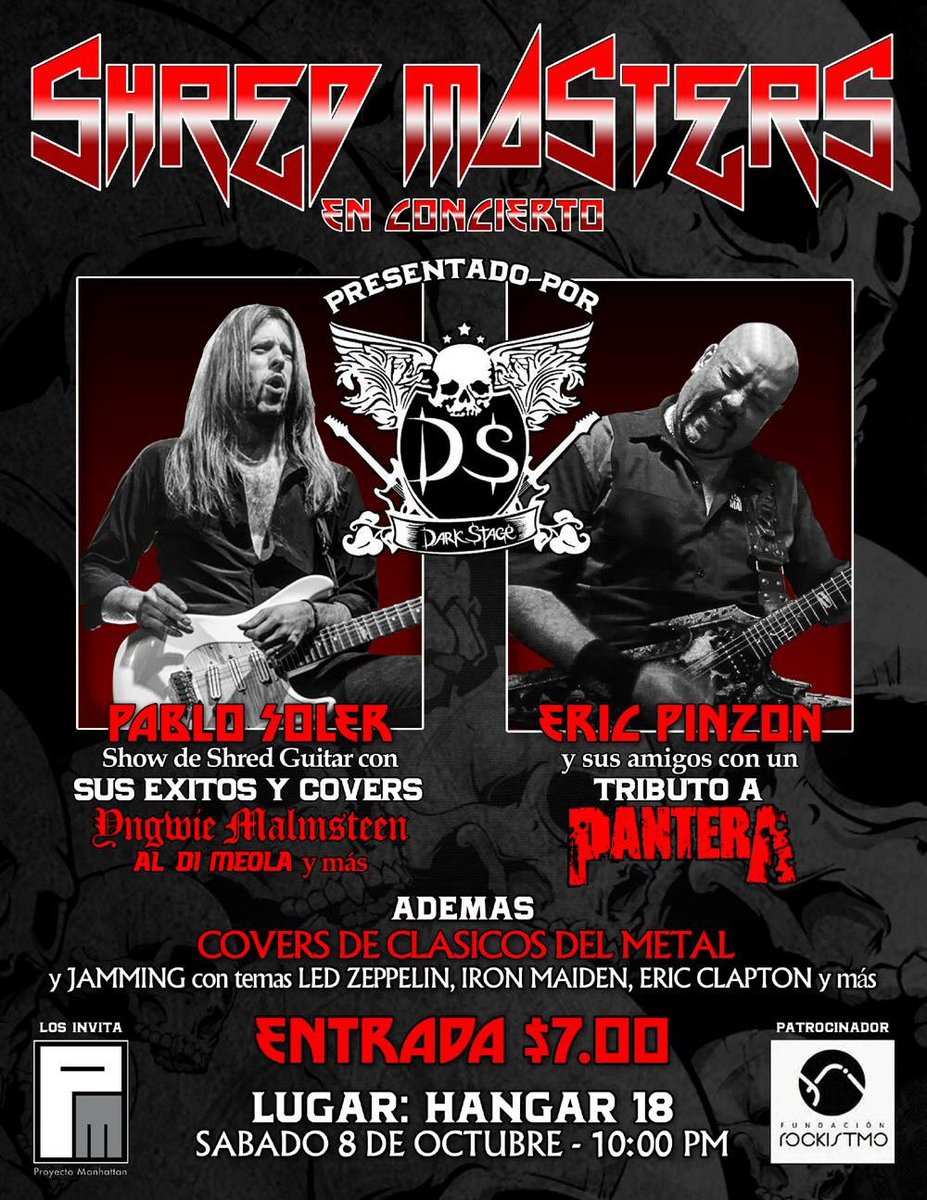 Rockistmo's tweet photo. @darkstageinc presenta #ShredMasters con #PabloSoler y #EricPinzon 4 de octubre en @18_hangar 🤘@Zonpinhammer https://t.co/bzZwtsyEnZ