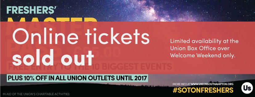 Our Master Pass tickets have SOLD OUT online! We have limited availability over Welcome Weekend from our Union Reception (B42)