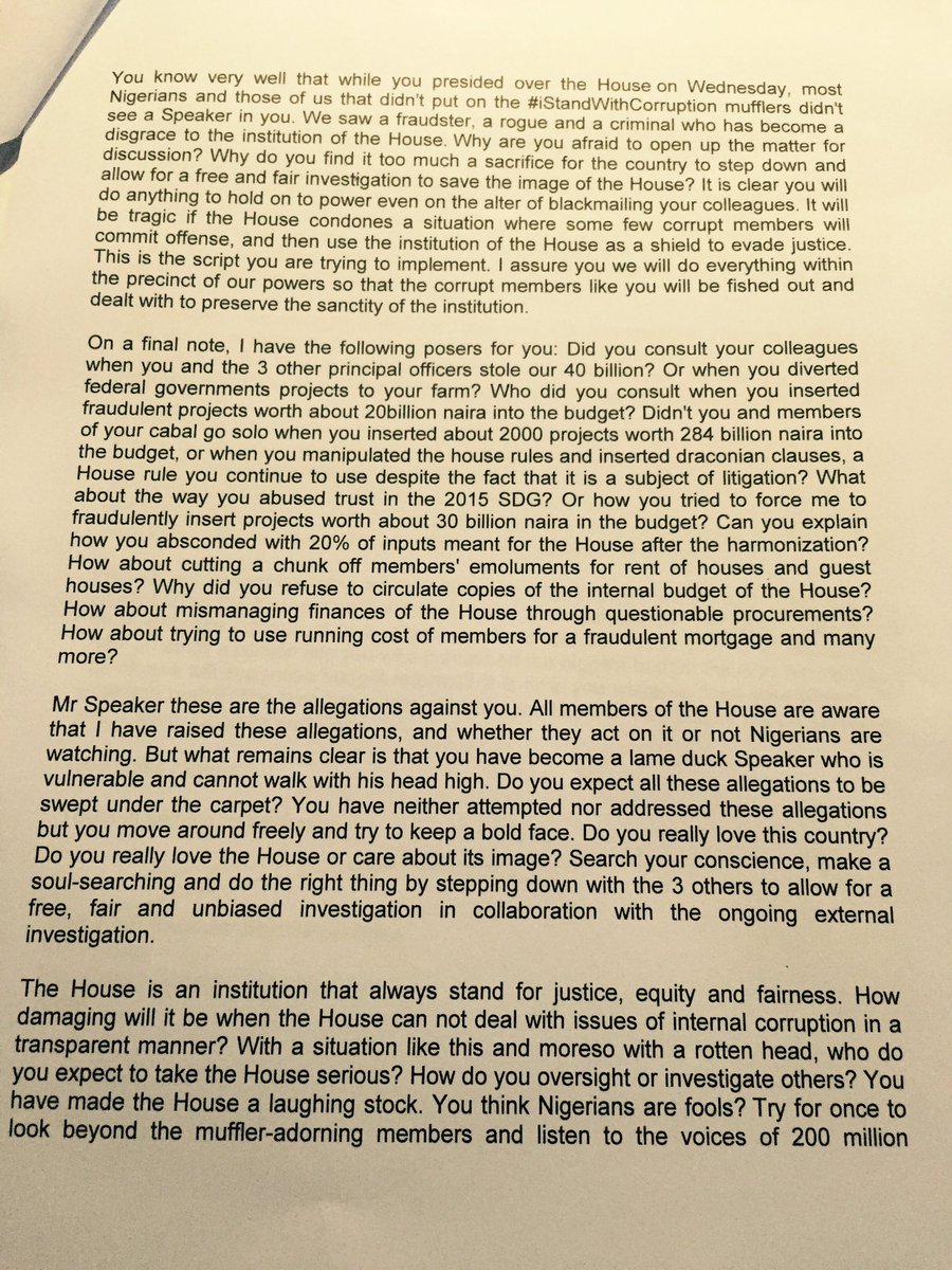 AbdulAbmJ's tweet photo. My letter to Speaker Yakubu Dogara😐 how do you say it? Grab popcorn, abi? Grab please😊! https://t.co/sh5G0lt8ke