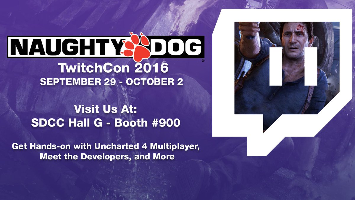 Naughty_Dog's tweet photo. We're headed to @TwitchCon! Visit the Naughty Dog booth to go hands-on with #Uncharted4 Multiplayer, meet the developers, and more. https://t.co/GYWLYzS8j9