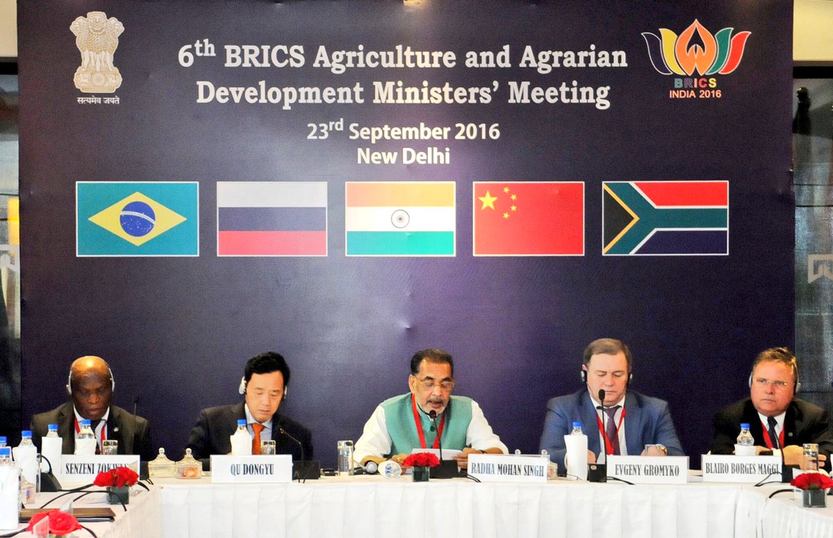 #Indian #agriculture is getting increasingly diversified towards high value agri products:@AgriGoI Minister @RadhamohanBJP #BRICS #BRICS2016