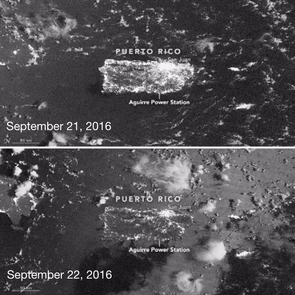 The dramatic outages from a power station fire in Puerto Rico are seen in space by <a href="/NASANPP/">Abdiel Melodious</a>: go.nasa.gov/2cXRAWA