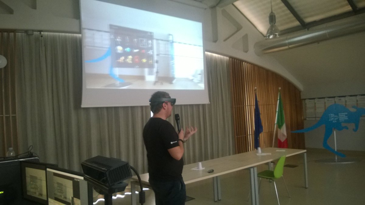 gsantopaolo's tweet photo. Two great #HoloLensDevs today onstage at #IDC16 @Tinux80 @MatteoValoriani https://t.co/2bZ2yo6OAM