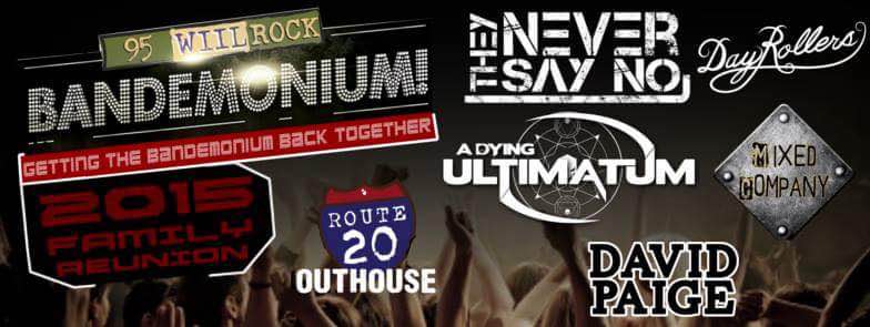 routetwenty's tweet photo. BANDEMONIUM REUNION IS 2NITE! 5 ROCK BANDS, 1 NITE BABY! @Theyneversayno @TheDayRollers @ADyingUltimatum @MXCKenosha @DavidPaigeMusic https://t.co/Kpzjjo5T9X