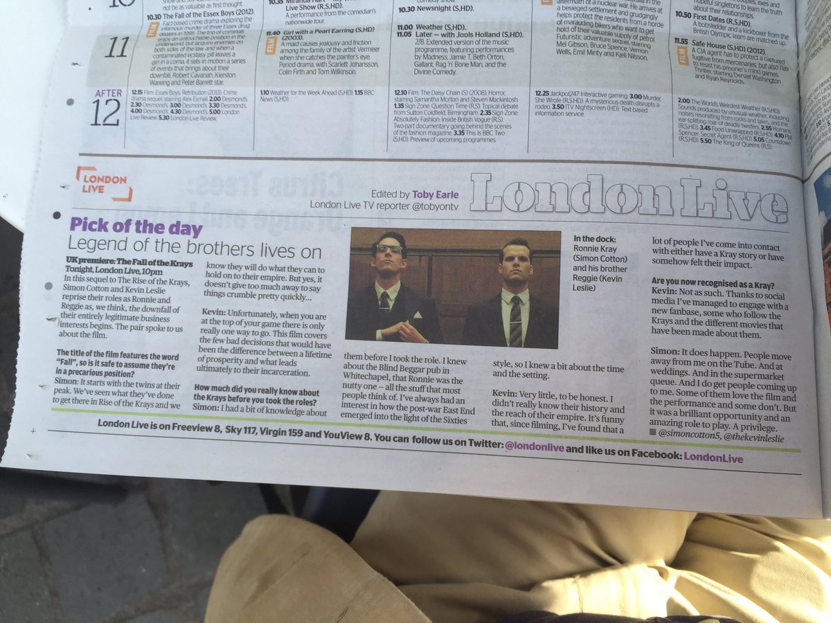 peterc45's tweet photo. Pick of TV the fab @TheKevinLeslie and @SimonCotton5 in #TheFallofTheKrays must see don't miss them so much talent https://t.co/Mlocsdx2nc