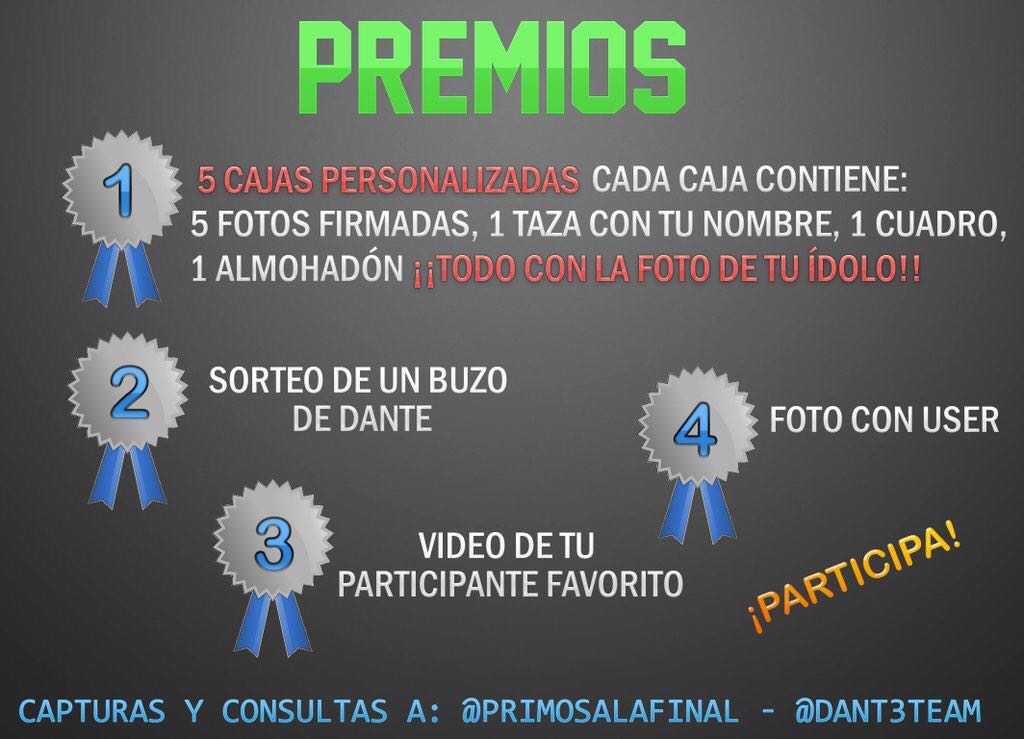 PrimosALaFinal's tweet photo. Mandándonos tus votos ya estás participando, seas del fandom que seas MANDA DANTE AL 3002 

RT y difundir https://t.co/S5KcH6v4eQ