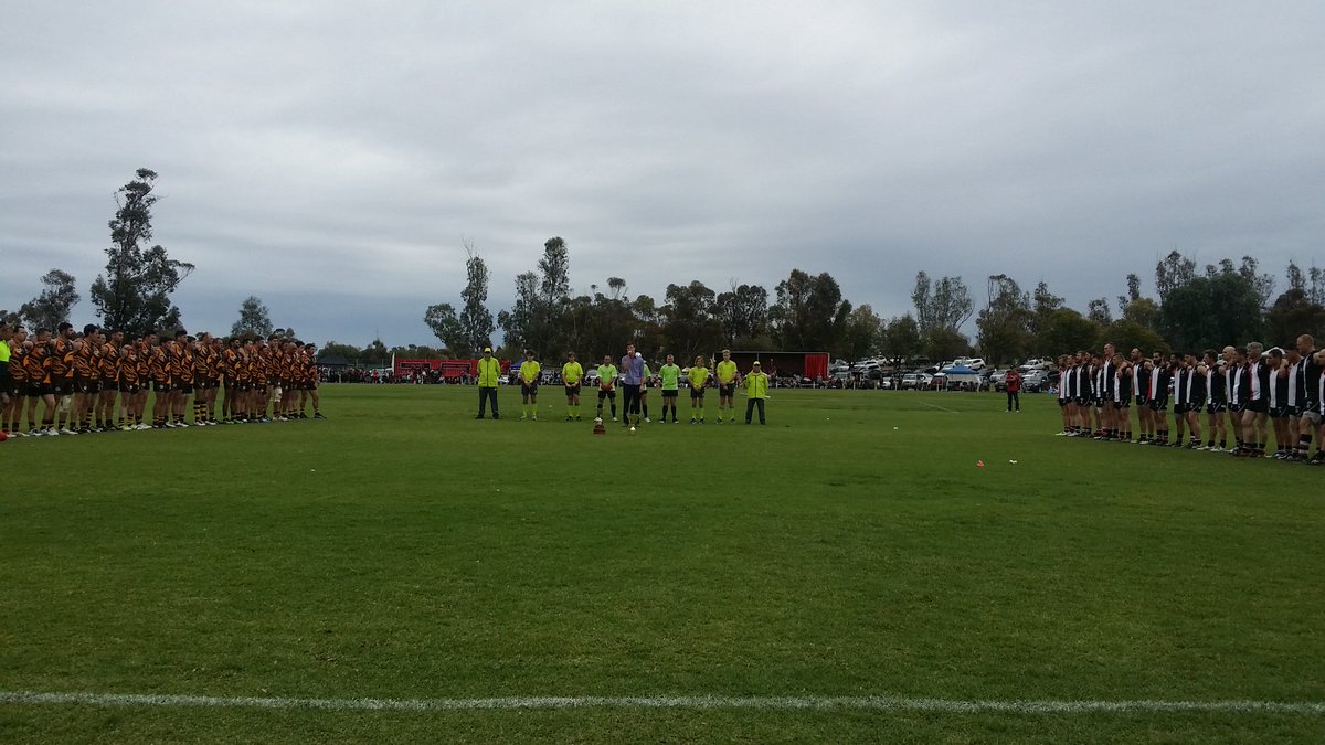 Ready to Rumble in #millewafooty Grand Final. Great anthem performance by Todd Griffiths. 10 mins in Bambill lead Gol Gol by 7pts