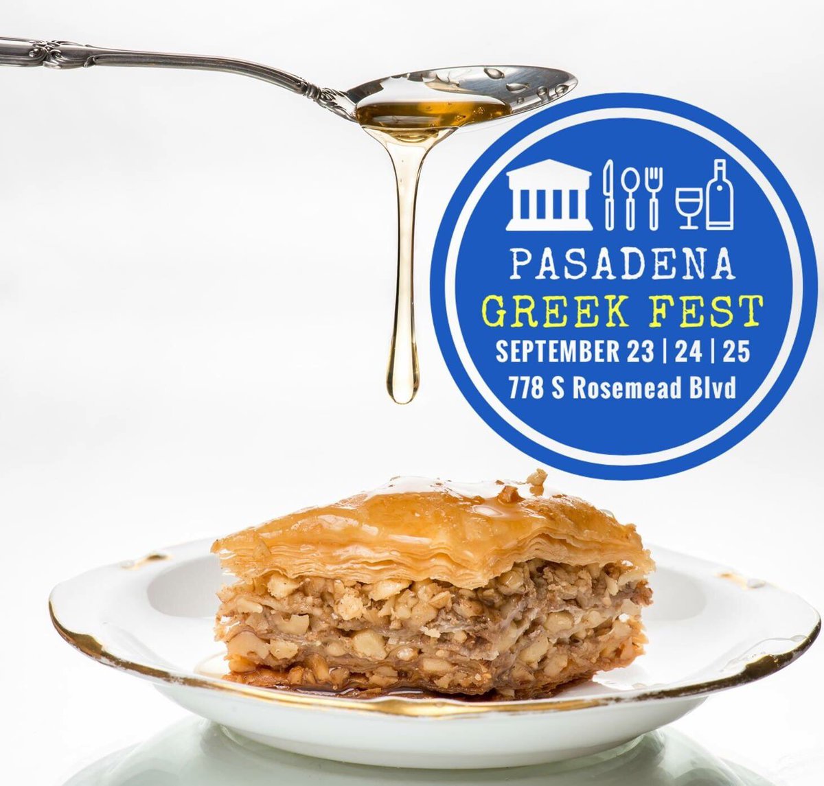 IndiePas's tweet photo. This weekend is Pasadena Greek Fest! 
Friday 5- 10PM, Saturday 12-10PM, + Sunday 12-10PM. Admission is only $4. See you there! 🇬🇷 https://t.co/9QM1VAJbhv