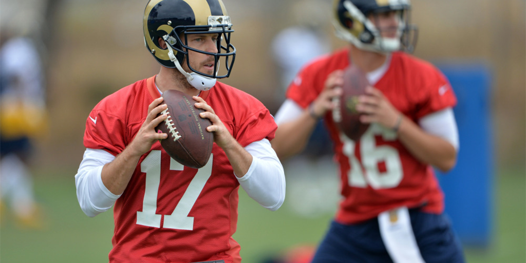 theScore's tweet photo. Jeff Fisher: 'Still a gap between' Jared Goff and Case Keenum. https://t.co/8iMmhVrQZU https://t.co/XPqyNmVycu