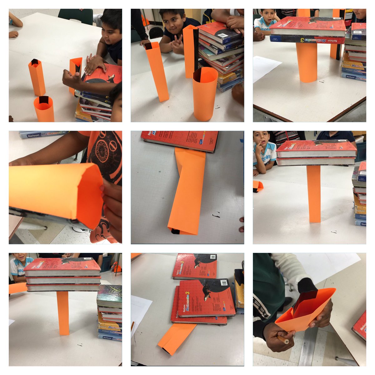 HeatherKearns6's tweet photo. Which shape is the strongest? @tdsb_SMPS @TDSB_STEM #Grade3Structures #experientiallearning #rectangularprismwins #3textbooks https://t.co/DyNNA3KQ8m