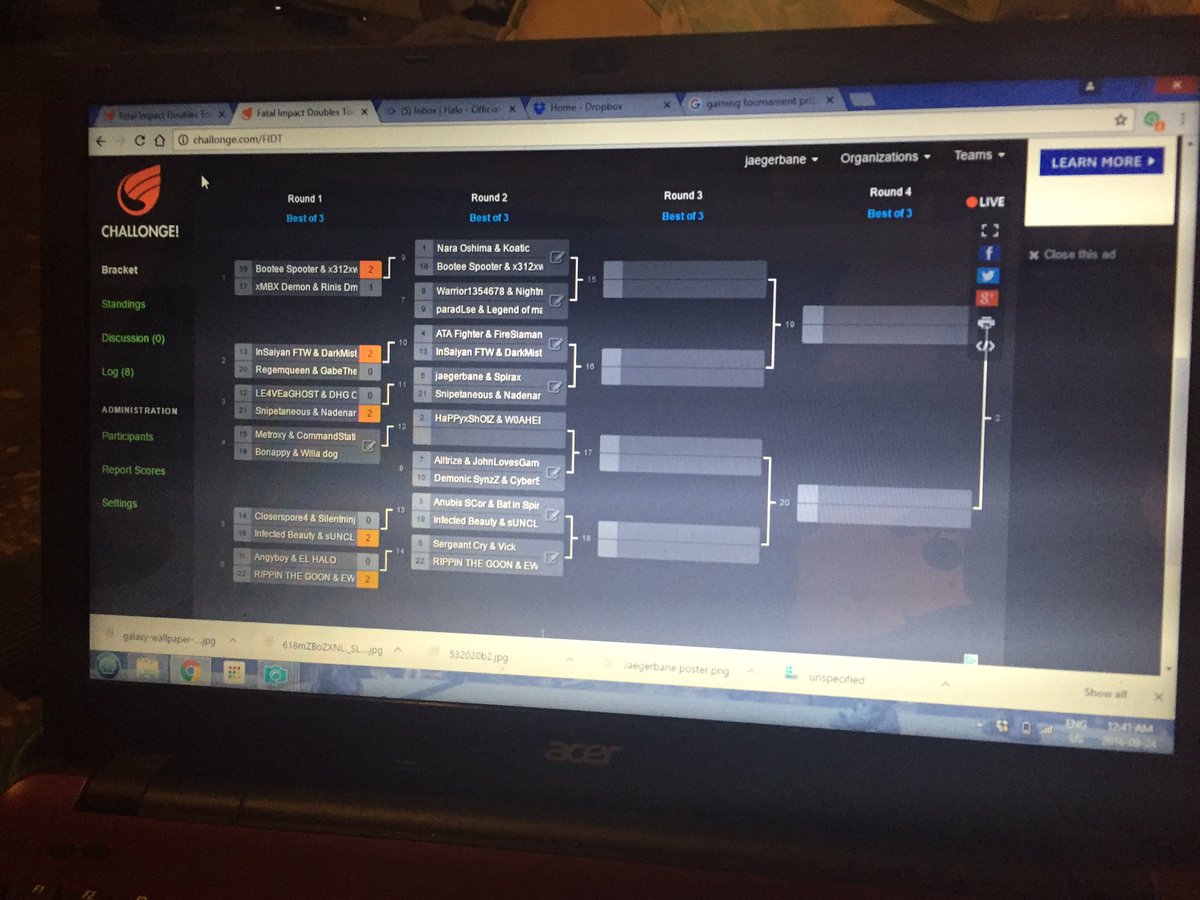 jaegerbane's tweet photo. Check out the brackets for round 1! ππ₯ #fatalimpact #tournament #halo5 https://t.co/vQLCh3QSmr