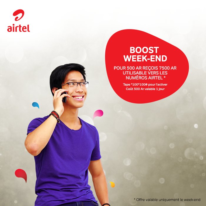 airtelmg's tweet photo. Fantatrao ve fa rehefa faran'ny herinandro dia lasa 7500Ar  ny fahana 500Ar raha miditra amin'ny #BOOSTWEEKEND ianao https://t.co/dUHWEfunAO