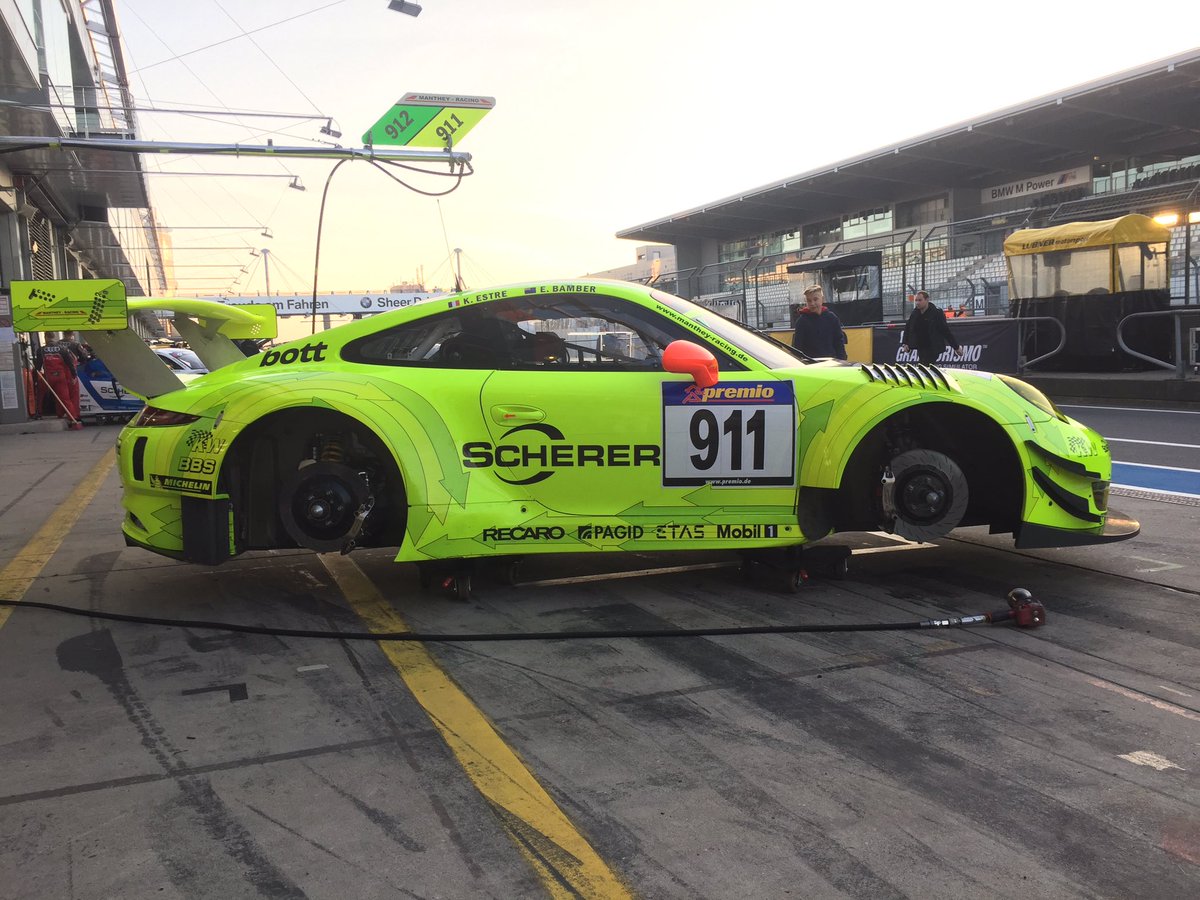 kevinestre's tweet photo. Good morning from @nuerburgring. Our beast is ready for @vln_de 8! I will share the car with @earlbamber. Quali in 30min. @PorscheRaces #911 https://t.co/P3YoVA9z78