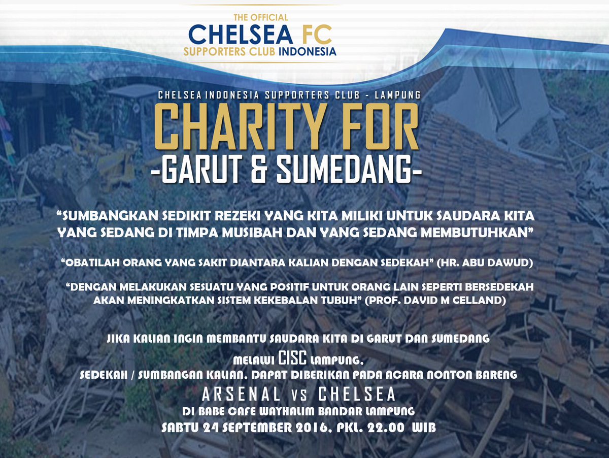CISClampung's tweet photo. MALAM INI! Kita nonbar dan berbagi #NonbarCISCseru #CharityForGarutSumedang @ChelseaIndo https://t.co/5QzWc1nJe9