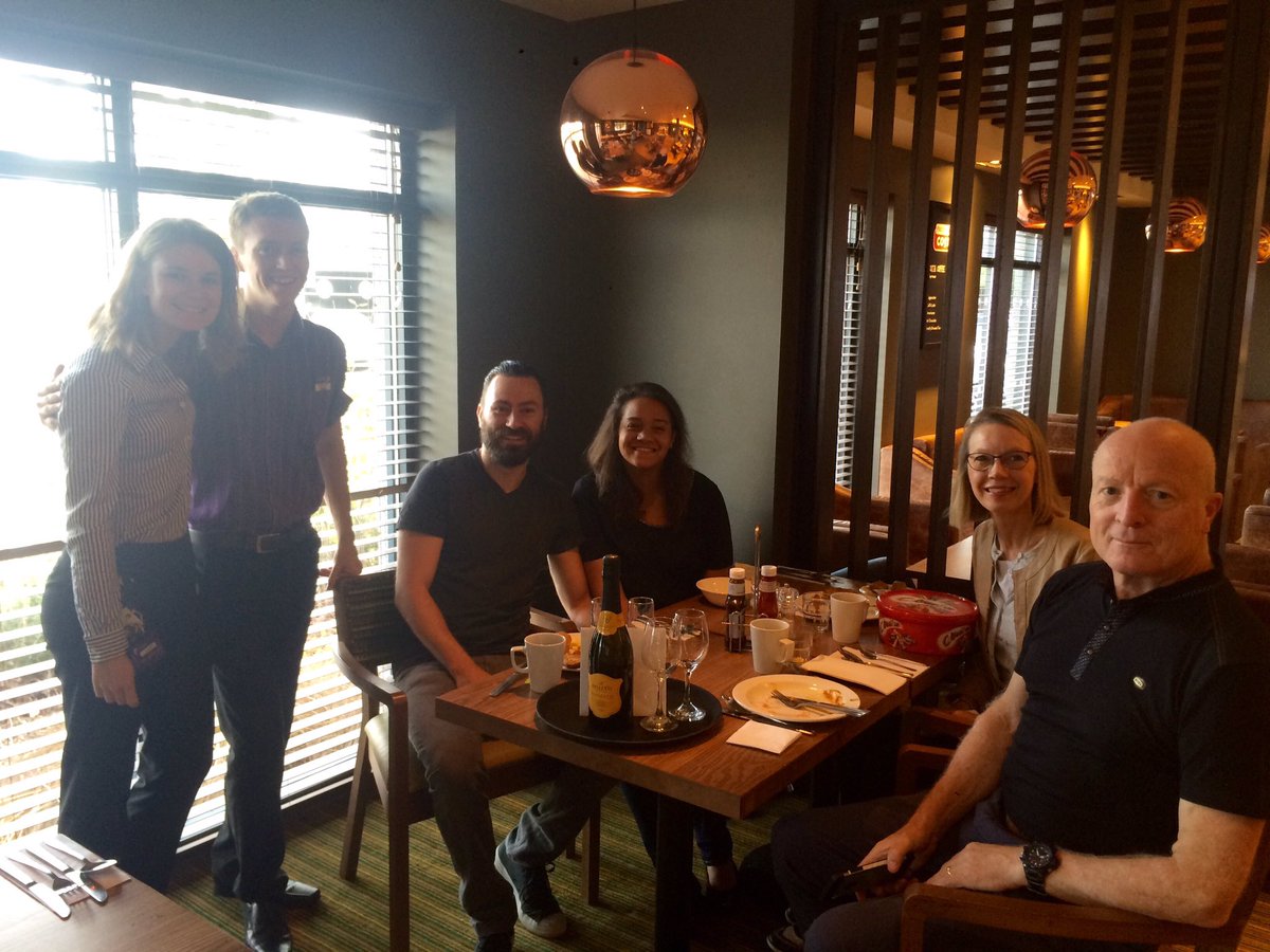 AJSSmall's tweet photo. Weekend in style for guest Pernille's birthday! Cheeky prosecco and celebrations from VictoryPier Team!  @premierinn @Quin_Holtz @smmottram https://t.co/rh8GurWe0h