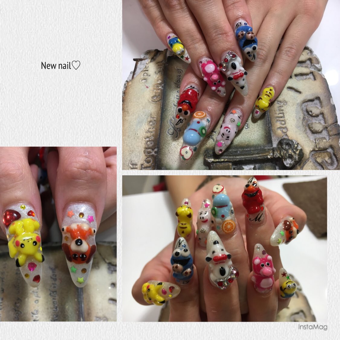 Rumina 夢嶝ルミナ New Nail Nail ネイル キャラクターネイル 3d ピカチュウ ドラえもん ミニオン エルモ クッキーモンスター スヌーピー ベル ロッツォハグベア スリンキードッグ ハム 自爪 神戸ネイル 神戸ネイルサロン T