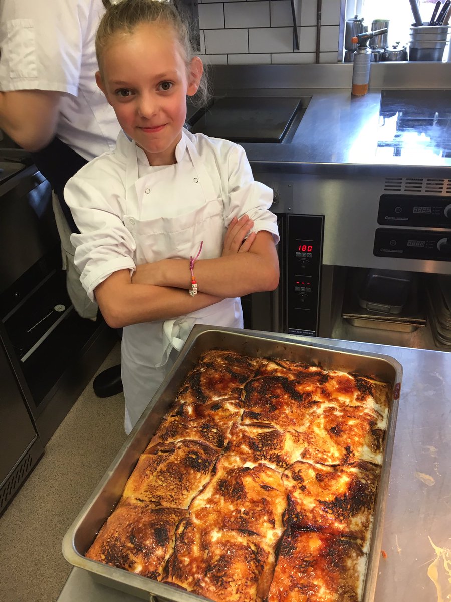 mattcheal07's tweet photo. Little Saturday chef (Jessica Cheal) with her bread and butter pudding she made for staff dessert @Chealshenley https://t.co/cyMAxQEzhf