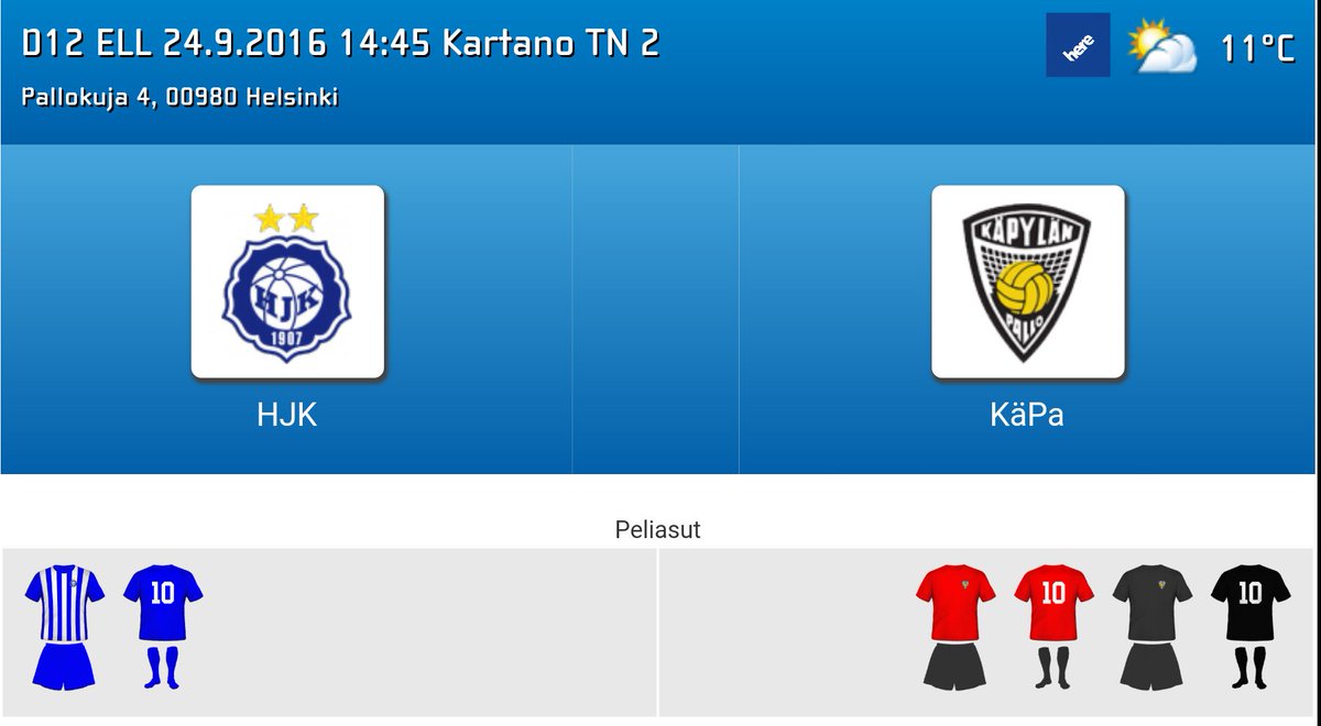 HJK 04 (@hjk04helsinki) on Twitter photo Gameday! #D12 #ELL game vs. <a href="/Kapa04United/">Käpa 04 United</a> at 2:45 PM local time. Welcome! #KartanoTN #hjk Gameday! #D12 #ELL game vs. <a href="/Kapa04United/">Käpa 04 United</a> at 2:45 PM local time. Welcome! #KartanoTN #hjk