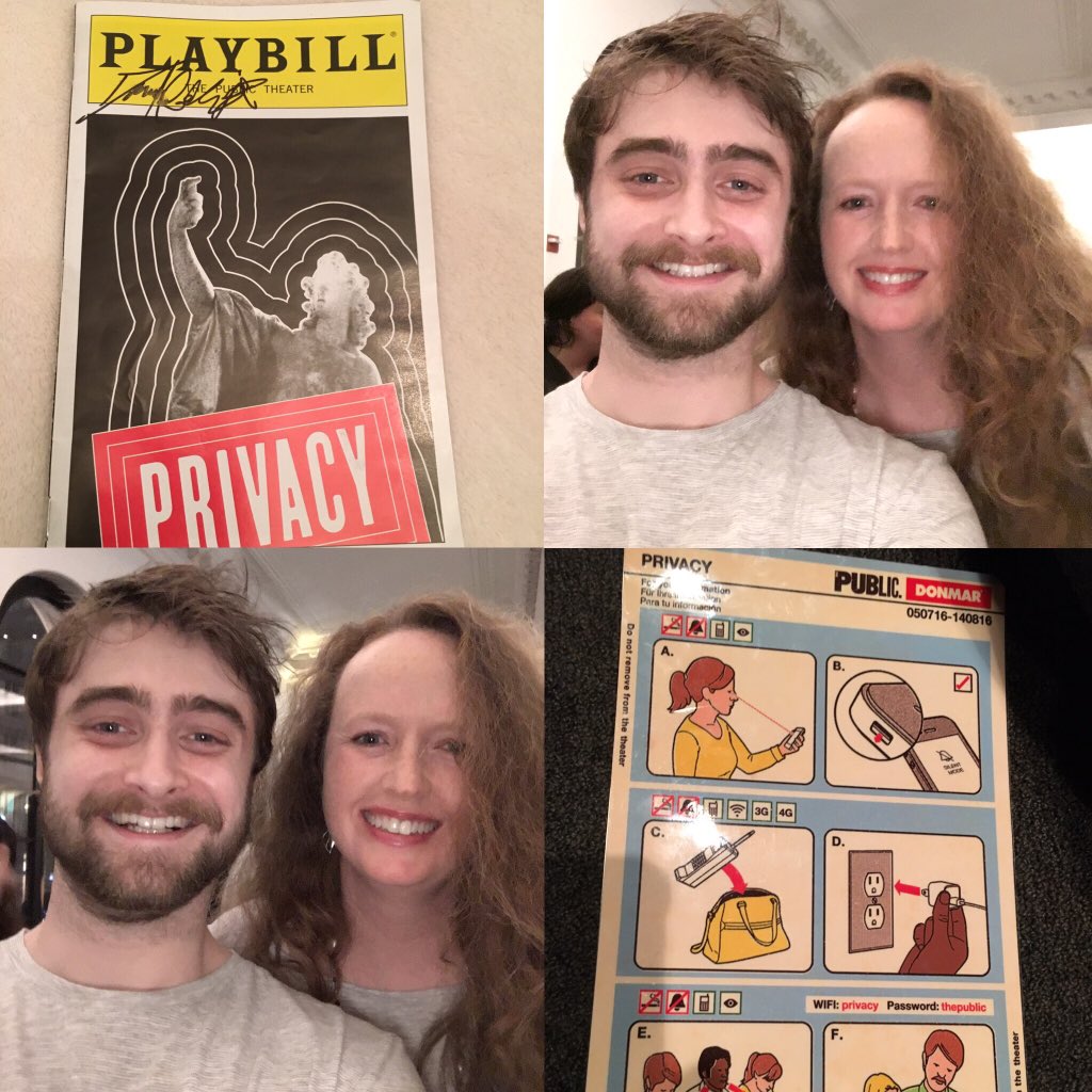 VirtualPeta's tweet image. Fun evening seeing Dan in Privacy at the #Public Theatre (also I got to give him a kiss 😊) #livetheatre #privacyplay #DanielRadcliffe #NYC
