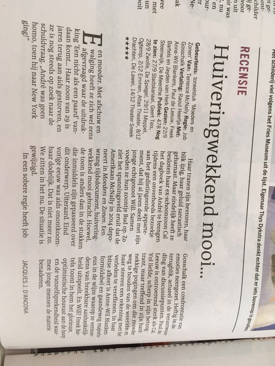 Deze dinsdag in Teis: de Broadway-hit Moeders en Zonen. Vijf sterren in <a href="/dvhn_nl/">Dagblad van het Noorden</a>! Laatste kaarten!