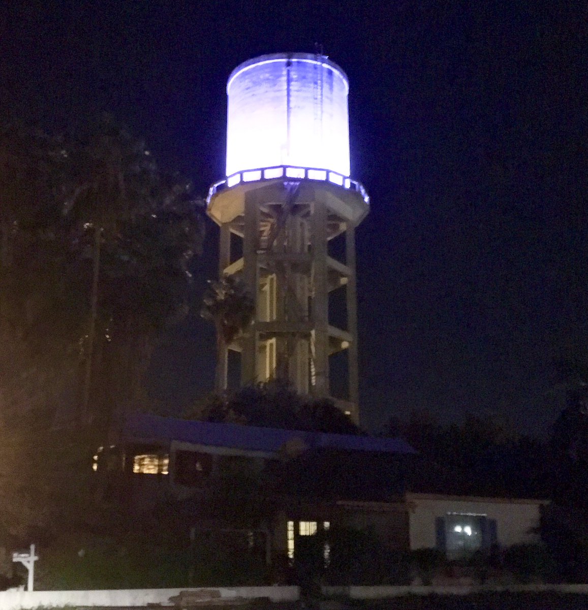 The water tower is lit in Weslaco East colors after the Wildcats 247