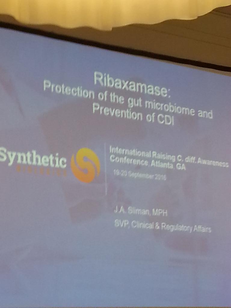 cdiffFoundation's tweet photo. @SYNBiologics Joseph SlimanMD discussed Ribaxamase protection of t/gut Microbiome &amp; prevention CDI #Cdiff2016 #cdiff https://t.co/iXIzocbvMS