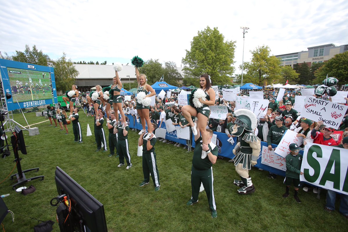 Michigan State Football (@msu_football) on Twitter photo .<a href="/TheRealSparty/">Sparty</a> & <a href="/MSU_Cheer/">Michigan State Cheer</a> are in the house at <a href="/BigTenNetwork/">Big Ten Network</a>'s #BTNTailgate. #GoGreen .<a href="/TheRealSparty/">Sparty</a> & <a href="/MSU_Cheer/">Michigan State Cheer</a> are in the house at <a href="/BigTenNetwork/">Big Ten Network</a>'s #BTNTailgate. #GoGreen