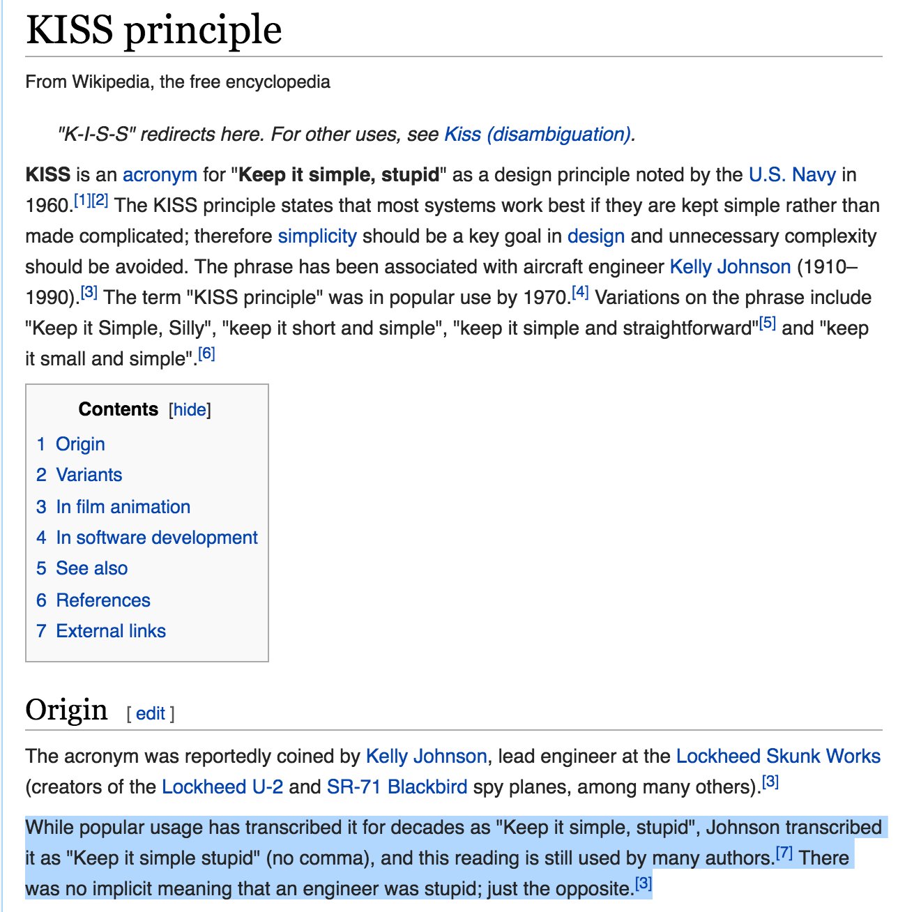 Kiss Kiss Keep It Simple Stupid Origin