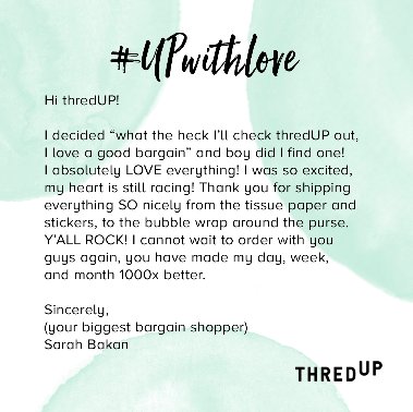 ThredUp's tweet photo. Dear Sarah,
This email made OUR day, week and month 1000x better. π
With love,
team thredUP
#UPwithlove #realpeople #realemails https://t.co/yd1WpM6Hpe