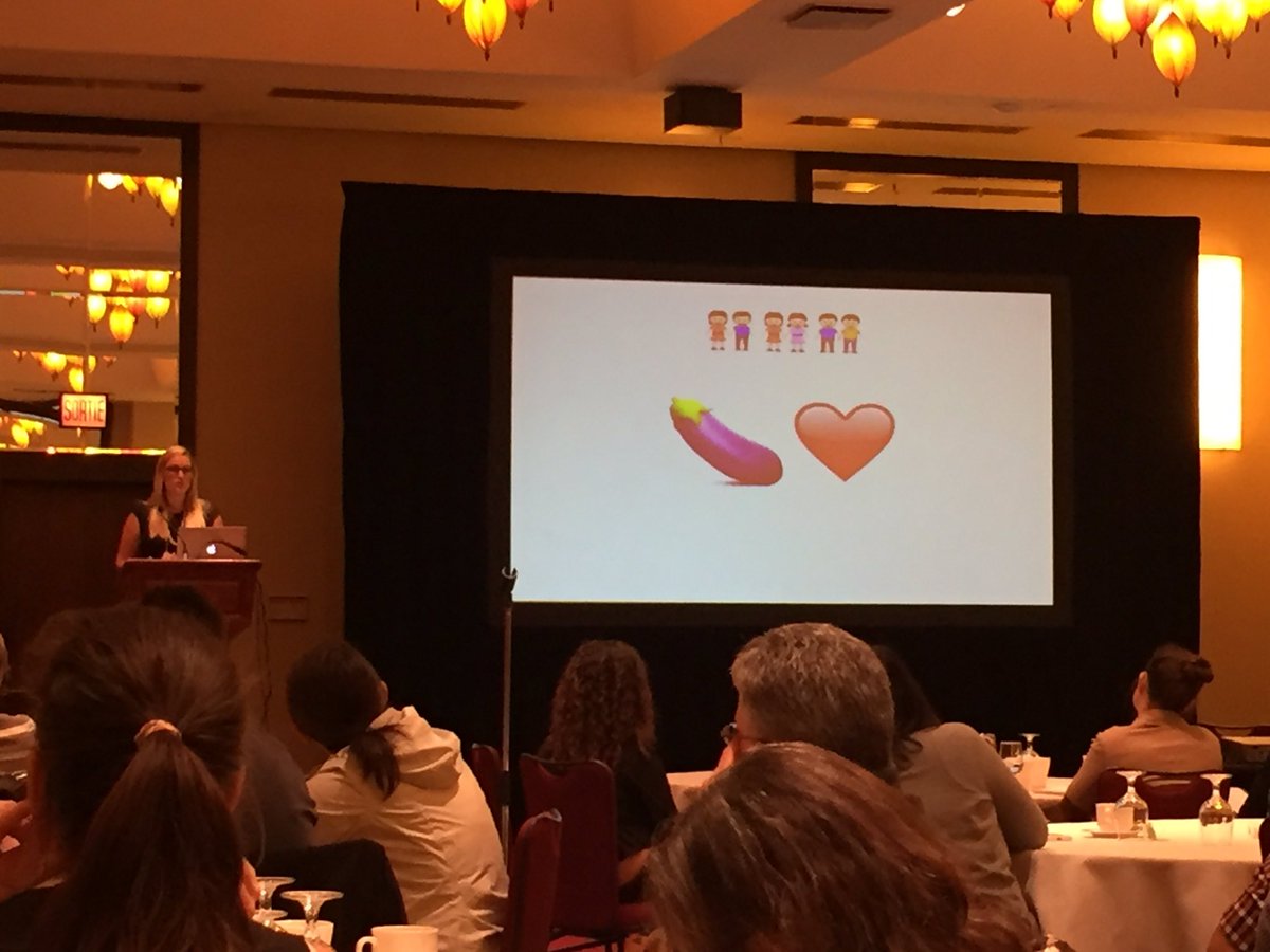 JocelynWentland's tweet photo. The emoji game is strong for @Kristen_Mark today as she discusses the connection btwn love and sex #CSRF2016 https://t.co/PKXCfziAOd