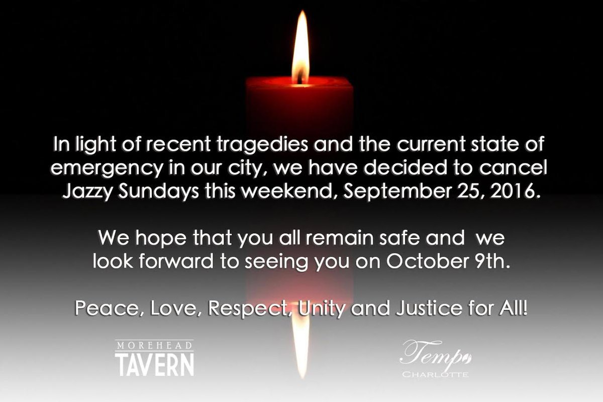 #JazzySundays has been cancelled tomorrow. A note from <a href="/TempoCharlotte/">Tempo Charlotte</a>: