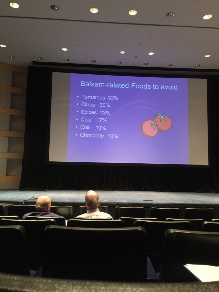 Contact derm from Balsum of Peru (fragrance made from balsum) may be related to food related to balsum #LASAACI2016