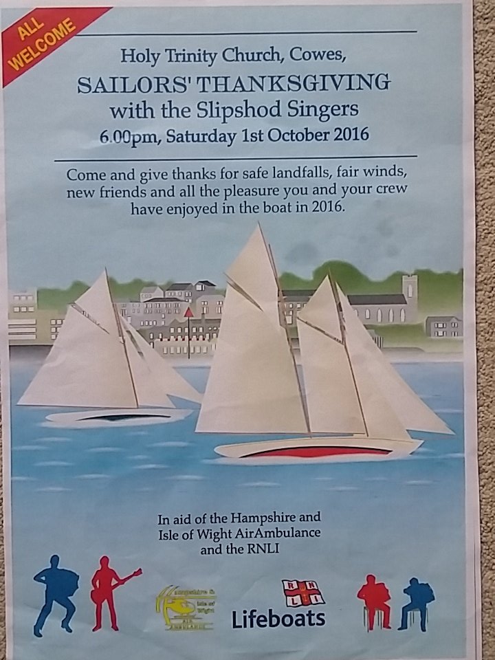 TrinityCowes's tweet image. On Saturday 1st October; come to our Sailors' Thanksgiving Service at  6pm with the Slipshod singers