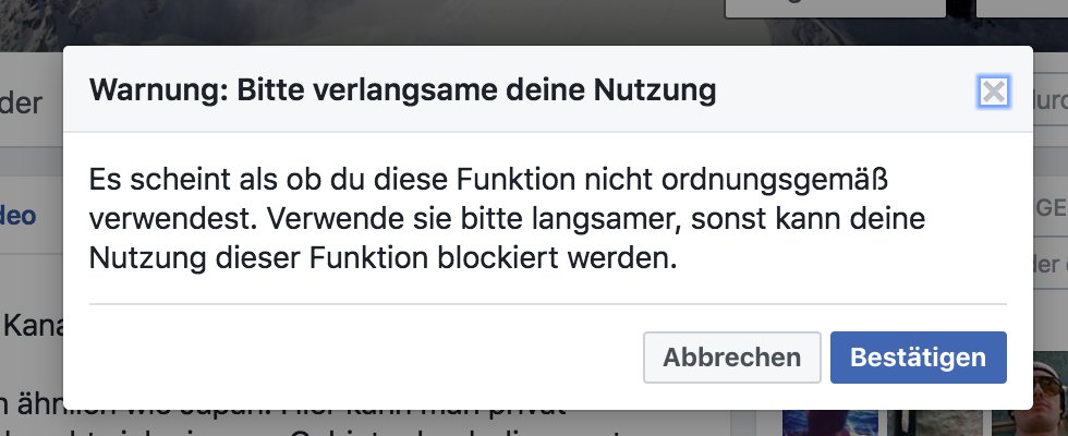 grafikkasper's tweet photo. Wusste garnicht das @facebook ein Amt ist und man da "zu schnell" sein kann!? #wtfux #facebook #slowdown #whatfunction #ux #modaldialog https://t.co/fHlKkbHHHo