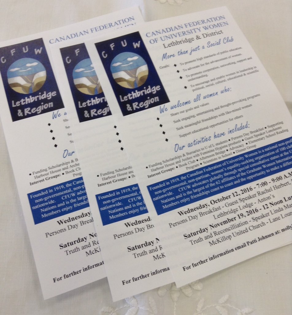 cfuwlethbridge's tweet photo. Check out our 2016-2017 Program! #yql #cfuw #program @CFUWFCFDU #fallreception https://t.co/zMbywYOTTD