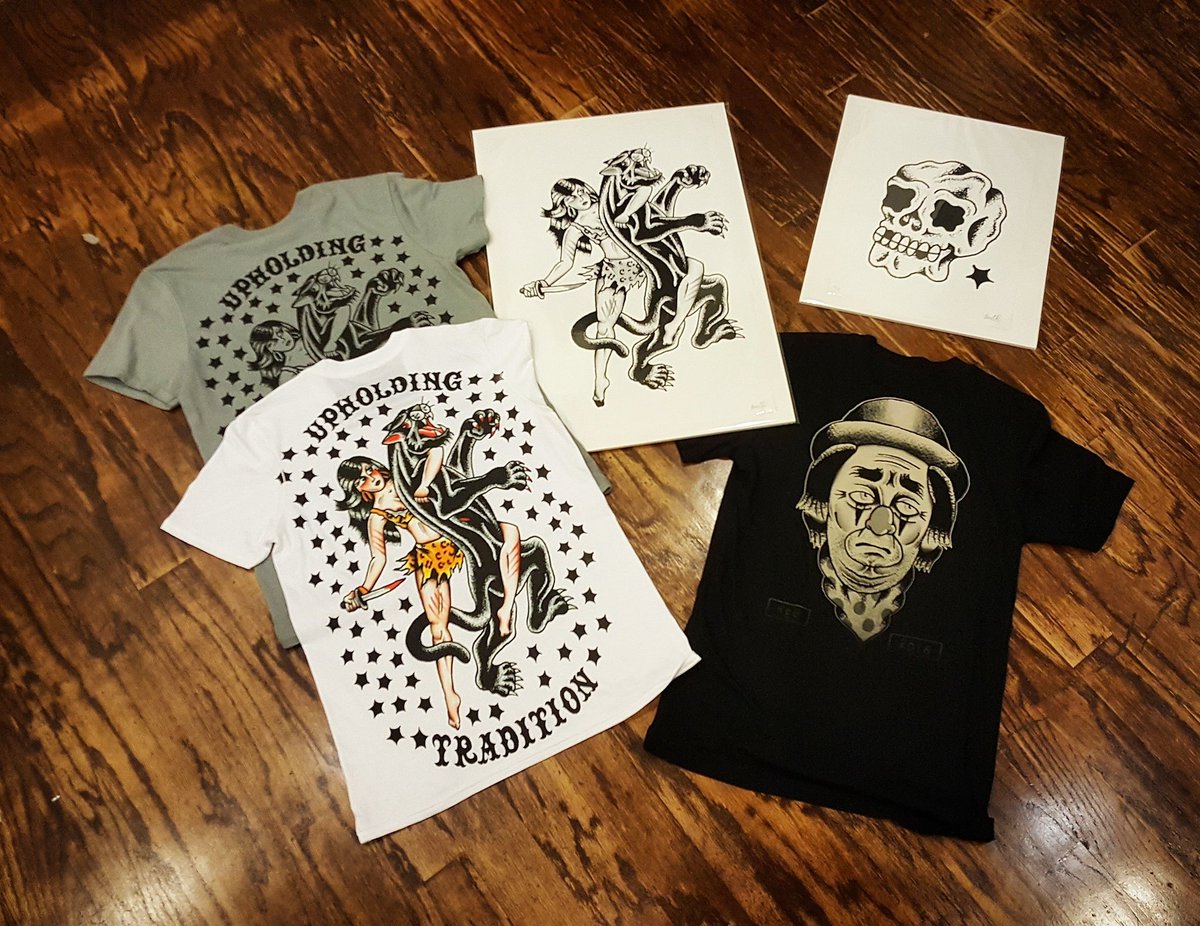 CLOTHESLINETEES's tweet photo. All the merch we printed for "Upholding Tradition" is looking 🔥 Event goes from 5-9pm @solidsrq https://t.co/GvZTgqr8ct