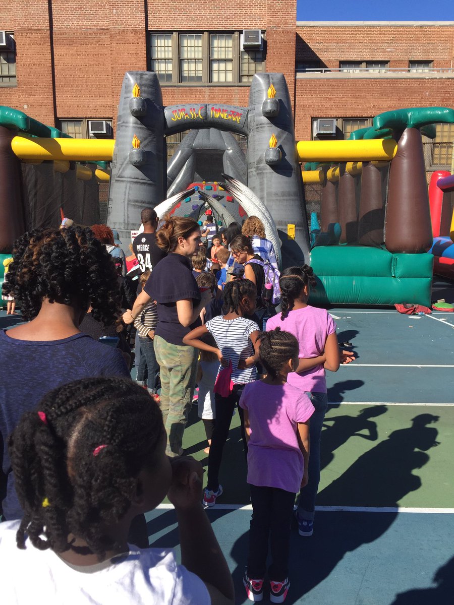 PS9BklynPTO's tweet photo. Always a line at the #Jurassic Bouncy thing. Cuz it's #prehistoricfun. #ps9 - fun for all eras. https://t.co/8vfLGlS5gu