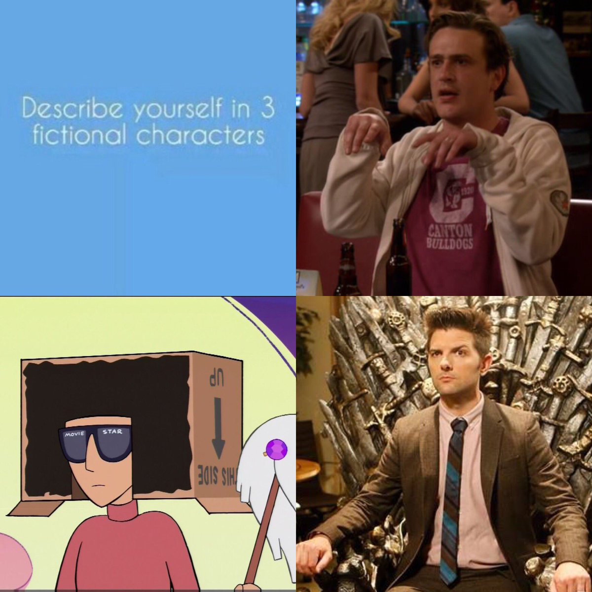 DenimKingJosh's tweet photo. #DescribeYourselfInThreeFictionalCharacters #MarshallEriksen #BenWyatt #JamieTheMailman https://t.co/24GWCsfCZd