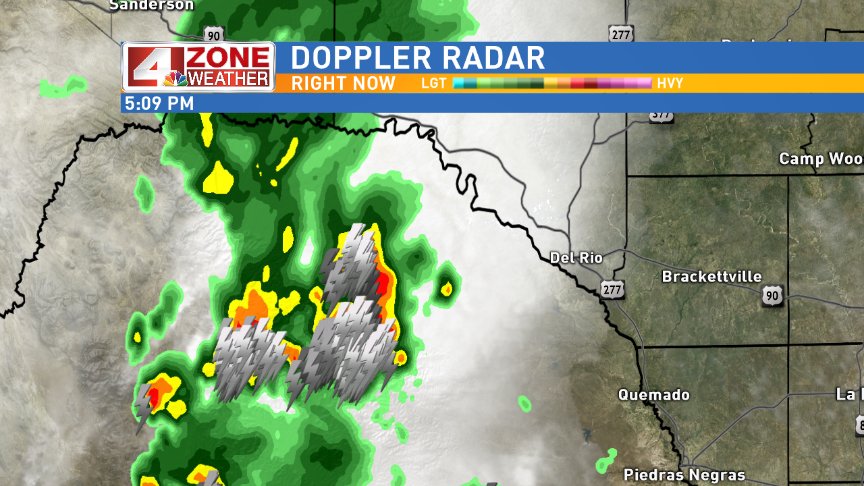 From Met Mike Hernandez, Thunderstorms starting to move into Southern Del Rio. Brief heavy rainfall is possible