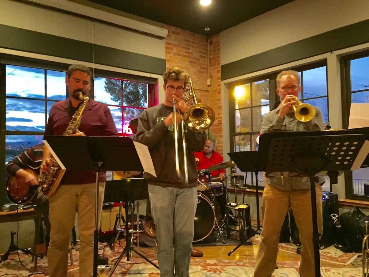 SilverCreekLA's tweet photo. Shoutout to SCLA Senior Trey Gallagher!  Jamming tonight with Asst. Principal Eric Ottem and Band Director Bill Legg! @sclacapstone #jazz https://t.co/RRQenDOAx5