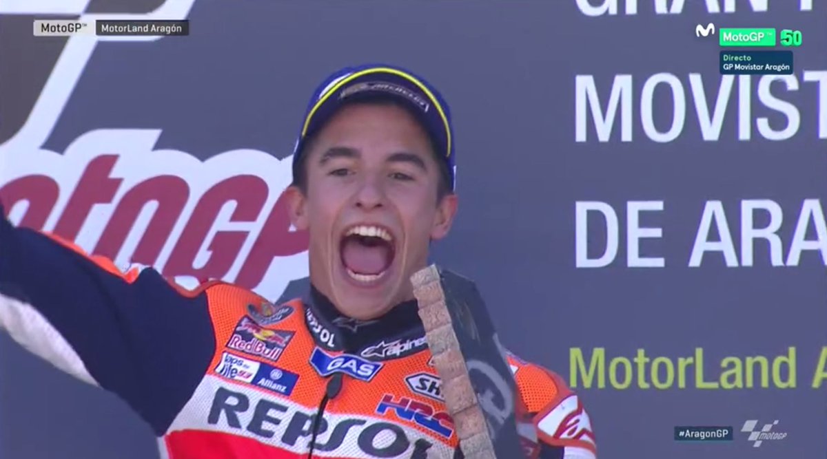 WeAre93's tweet photo. Nos encanta volver a verte arriba del todo del podio!
We love to see you again on top of the podium!
#IAM93 #MotoGP #AragonGP https://t.co/wuj7mjNUSR